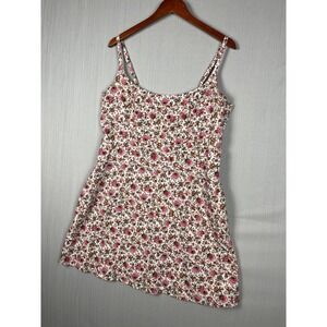 Coquette Old Navy Mini Dress Women XL Pink Floral Linen Blend Smocked Pockets